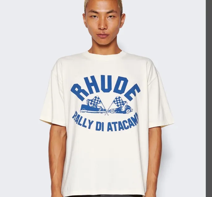 RHUDE Rally Flag Slogan Printed Short Sleeve T-shirt White S-XL Size