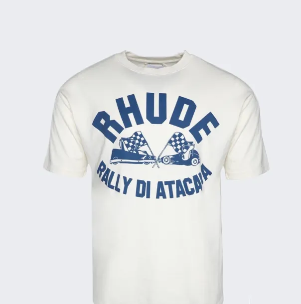 RHUDE Rally Flag Slogan Printed Short Sleeve T-shirt White S-XL Size