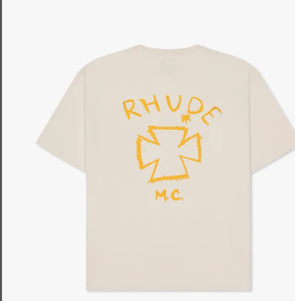 RHUDE Retro Slogan Letter Logo Short Sleeve T-shirt Grey Coffee White S-XL Size