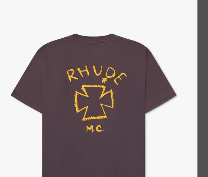 RHUDE Retro Slogan Letter Logo Short Sleeve T-shirt Grey Coffee White S-XL Size