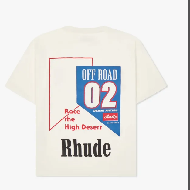 RHUDE Retro Logo Printed Short Sleeve T-shirt Black White Grey Coffee S-XL Size