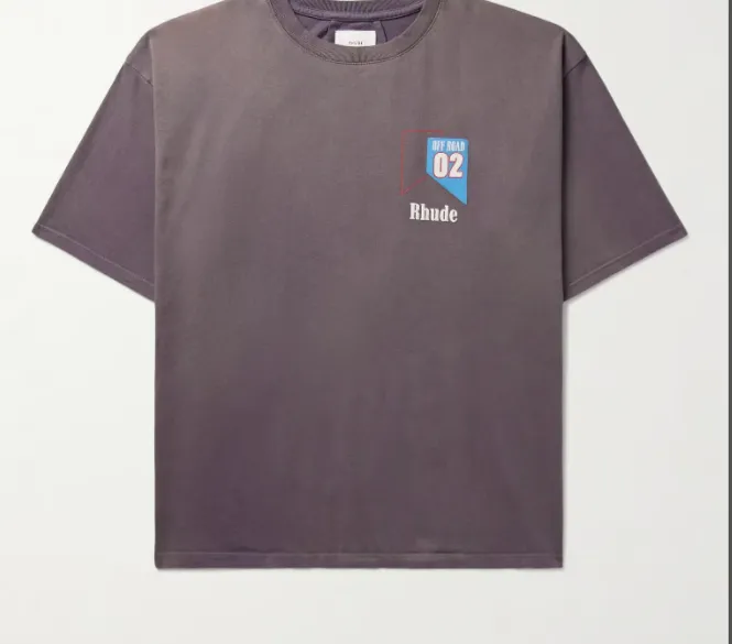 RHUDE Retro Logo Printed Short Sleeve T-shirt Black White Grey Coffee S-XL Size