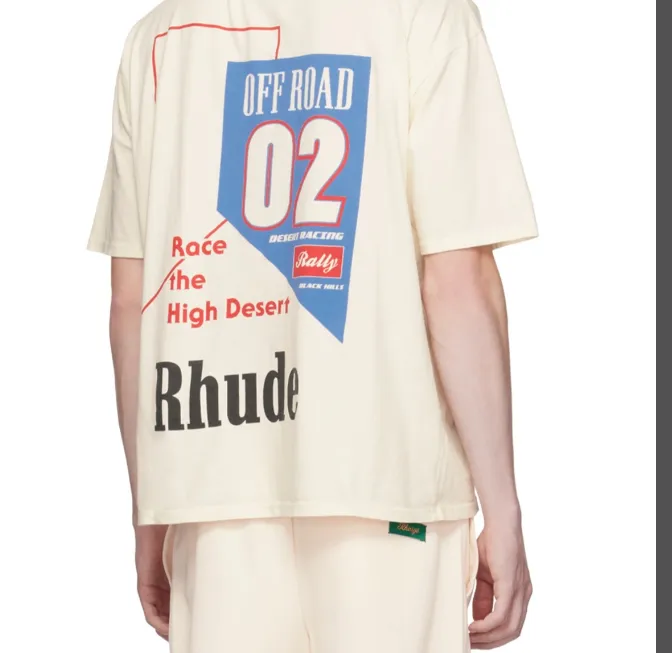 RHUDE Retro Logo Printed Short Sleeve T-shirt Black White Grey Coffee S-XL Size