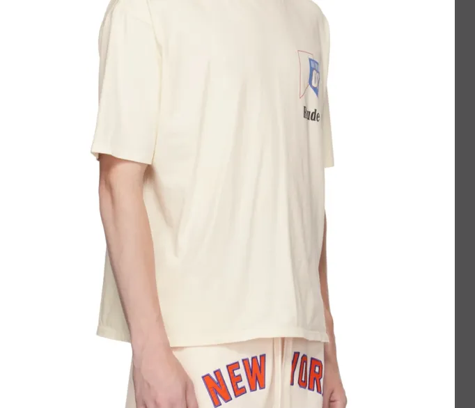 RHUDE Retro Logo Printed Short Sleeve T-shirt Black White Grey Coffee S-XL Size