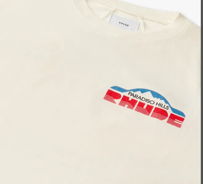 RHUDE PARADISO HILLS Road Race Retro Short sleeved T-shirt White S-XL