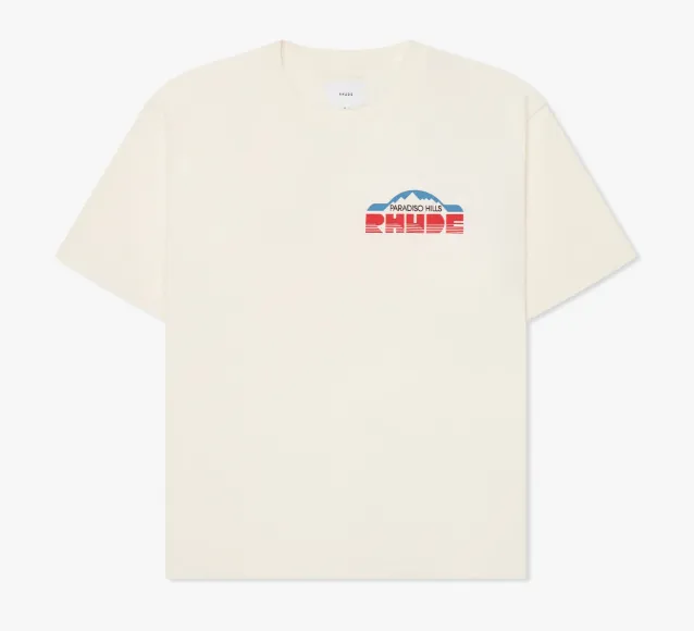 RHUDE PARADISO HILLS Road Race Retro Short sleeved T-shirt White S-XL