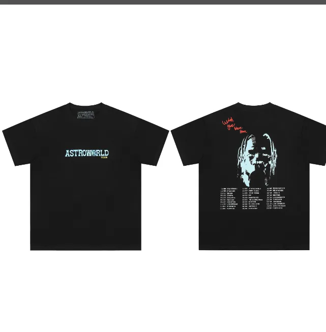 Travis Scott Cactus Jack Tour T-shirt Smiling Earth Tour Same Short sleeved T-shirt Black S M L XL