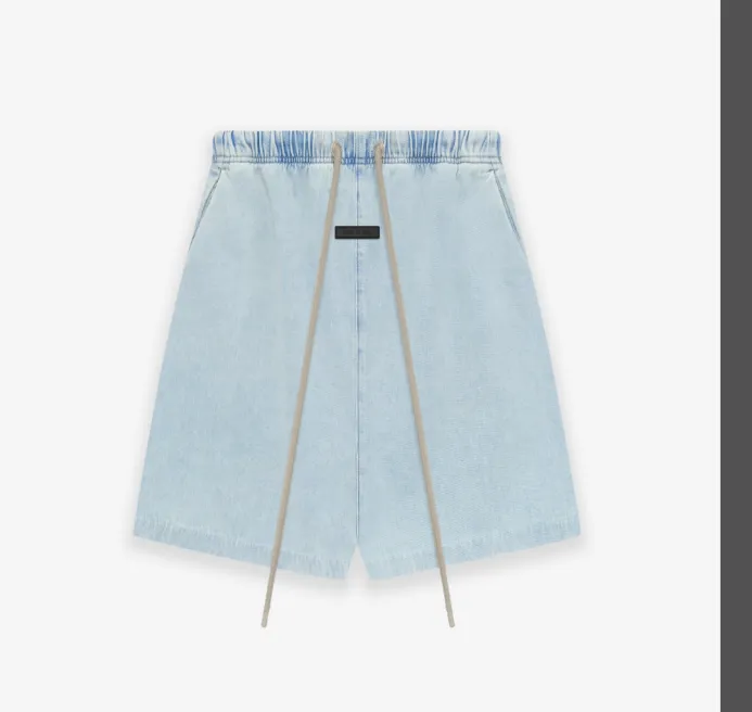 FEAR OF GOD ESSENTIALS FOG elastic drawstring denim shorts denim blue S-XL