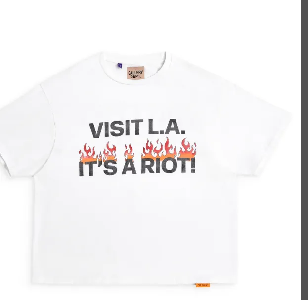 Gallery Dept.LA RIOT TEE Letter Printed Short sleeved T-shirt White S-XL