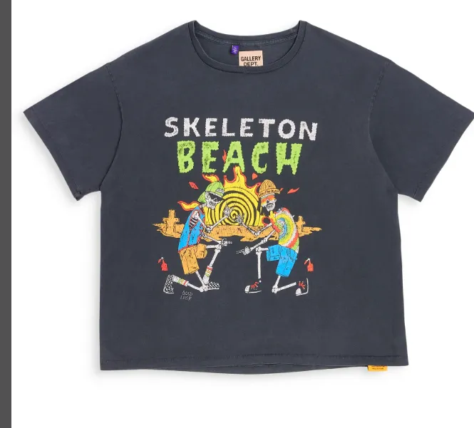 Gallery Depot. SKELETON BEACH TEE Skeleton Beach Theme Printed Short sleeved T-shirt Black Brown S-XL