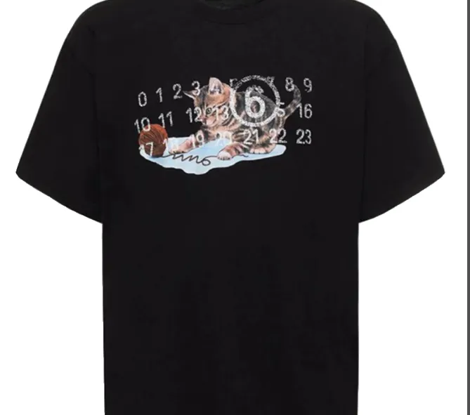 Maison Margiela MM6 Cat Digital Printed Short sleeved T-shirt Black and White Size 46 Size 48 Size 50 Size 52