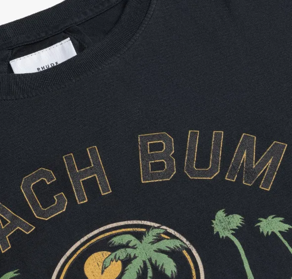 RHUDE Beach Vacation Slogan Logo Retro Short sleeved T-shirt Black S-XL Size