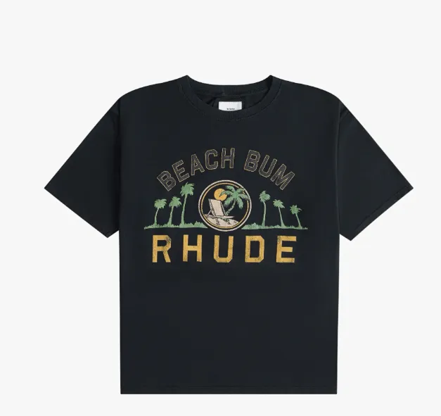 RHUDE Beach Vacation Slogan Logo Retro Short sleeved T-shirt Black S-XL Size