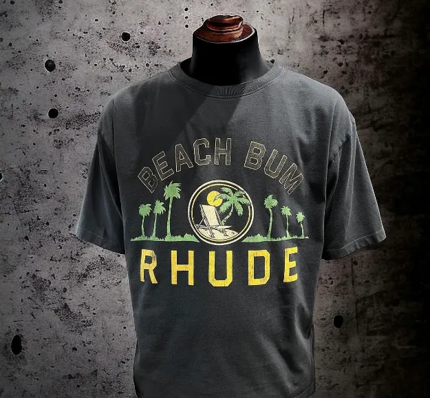 RHUDE Beach Vacation Slogan Logo Retro Short sleeved T-shirt Black S-XL Size