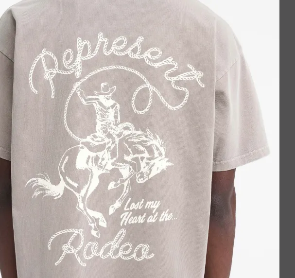 REPRESENT Western Cowboy Slogan Logo Short Sleeve T-shirt Made Old Black Wolf Grey S-XL Size