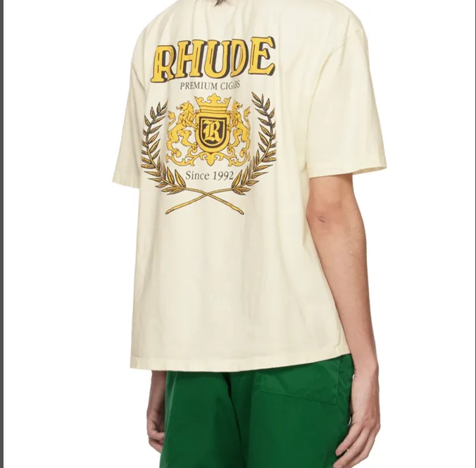 RHUDE Cigar Club Badge Slogan Logo Retro Short Sleeve T-shirt White S-XL Size