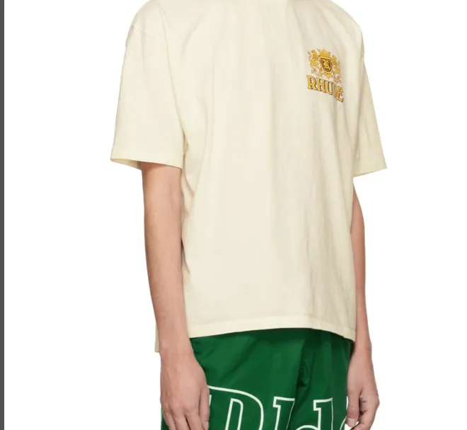 RHUDE Cigar Club Badge Slogan Logo Retro Short Sleeve T-shirt White S-XL Size