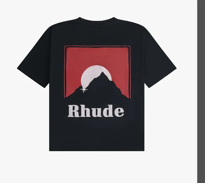 RHUDE Classic Marlboro Sunset Logo Retro Short sleeved T-shirt Black and White S-XL Size