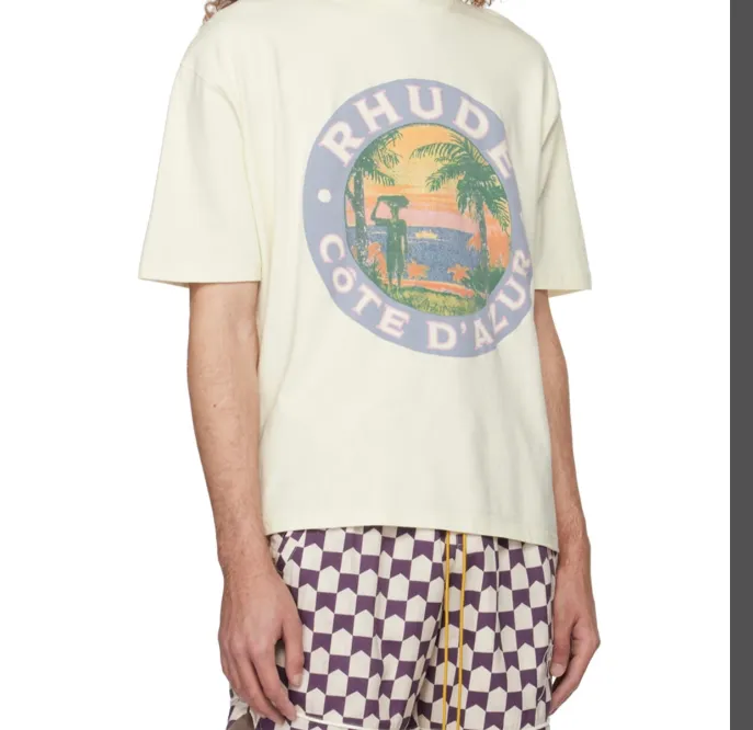 RHUDE Coast Sunset Retro Poster Short Sleeve T-shirt White S-XL Size