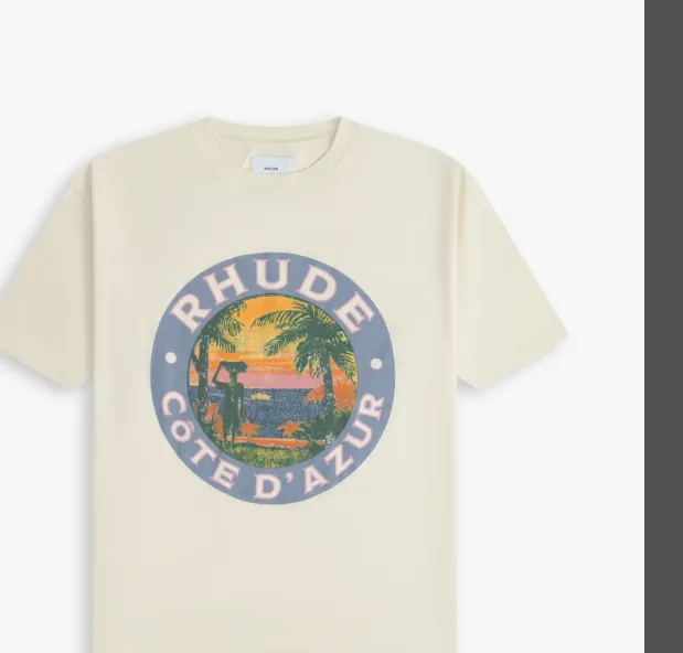 RHUDE Coast Sunset Retro Poster Short Sleeve T-shirt White S-XL Size