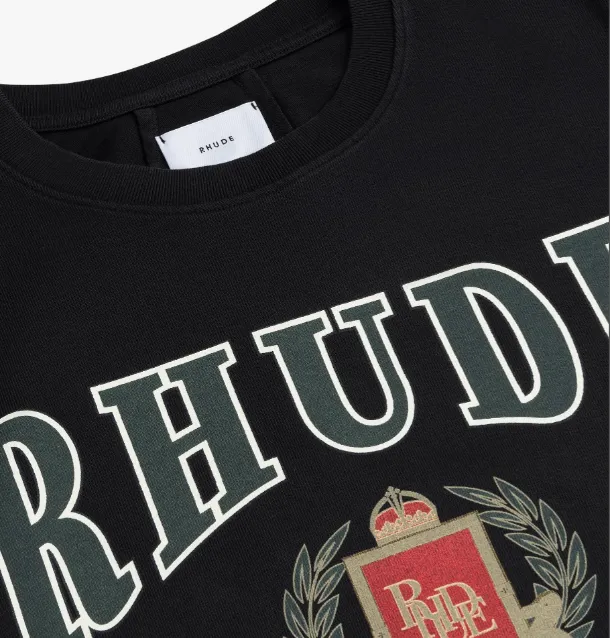 RHUDE slogan logo wheat ear logo retro short sleeved T-shirt black S-XL size