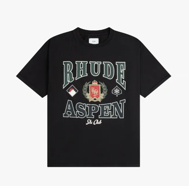 RHUDE slogan logo wheat ear logo retro short sleeved T-shirt black S-XL size