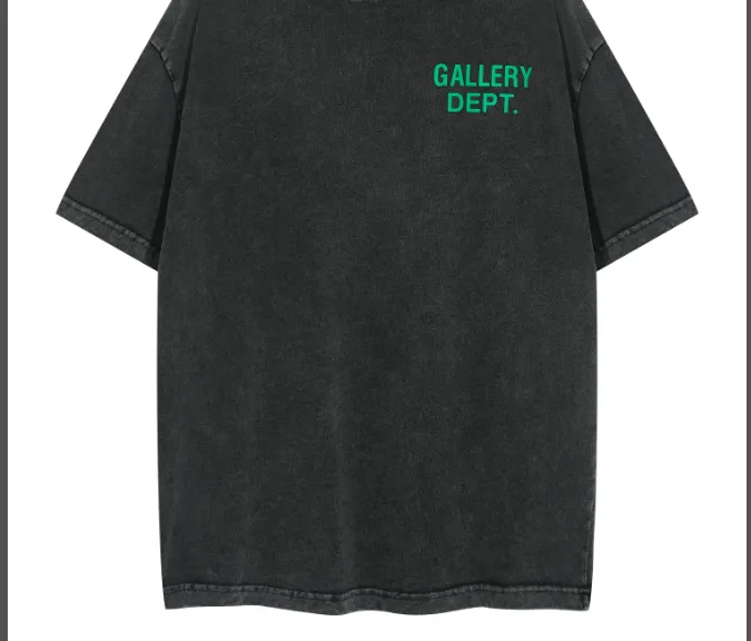 Gallery Depot. Letter LOGO Green Maple Leaf Printed Short sleeved T-shirt Black S-XL