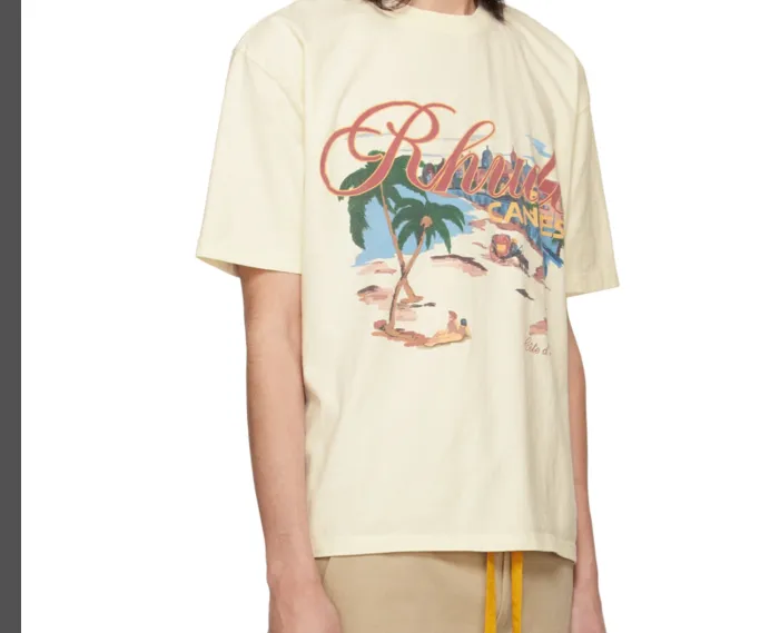 RHUDE Summer Coconut Tree Beach Vacation Style Retro Short sleeved T-shirt White S-XL Size