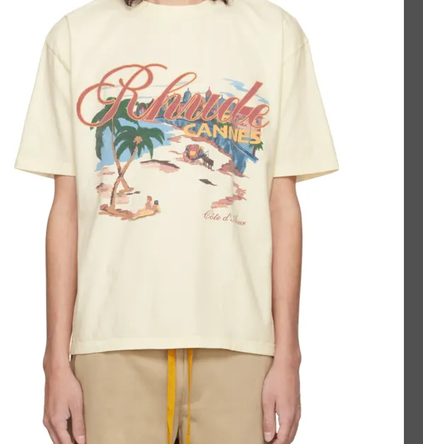 RHUDE Summer Coconut Tree Beach Vacation Style Retro Short sleeved T-shirt White S-XL Size