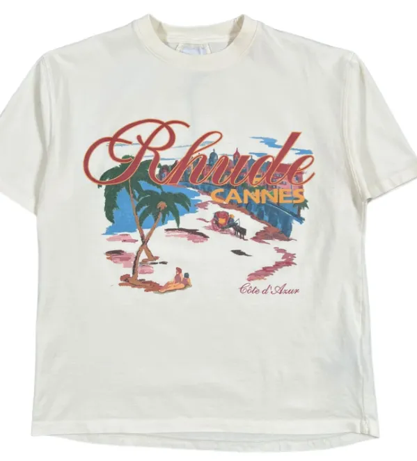 RHUDE Summer Coconut Tree Beach Vacation Style Retro Short sleeved T-shirt White S-XL Size