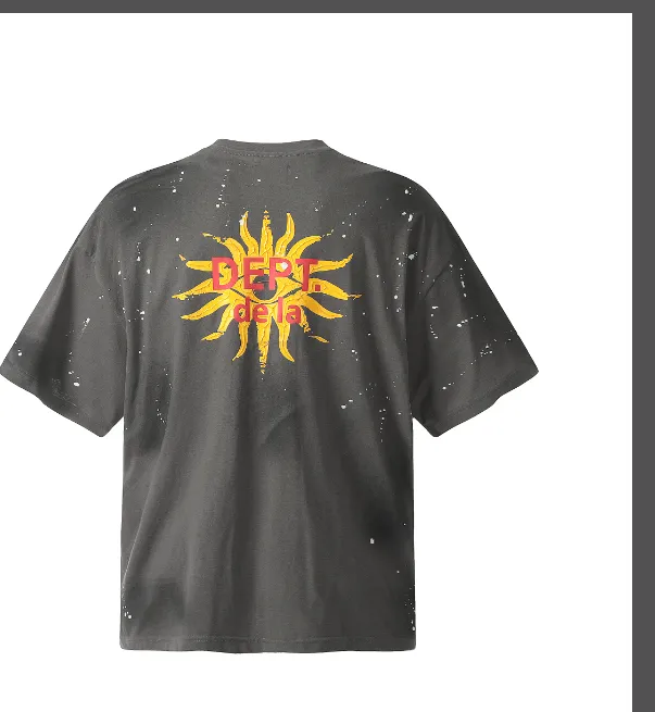 GALLERY DEPT Mud Dyeing Hand drawn Heavy Industry Sun God Ba Home Style Wash Water T-shirt Short Sleeve