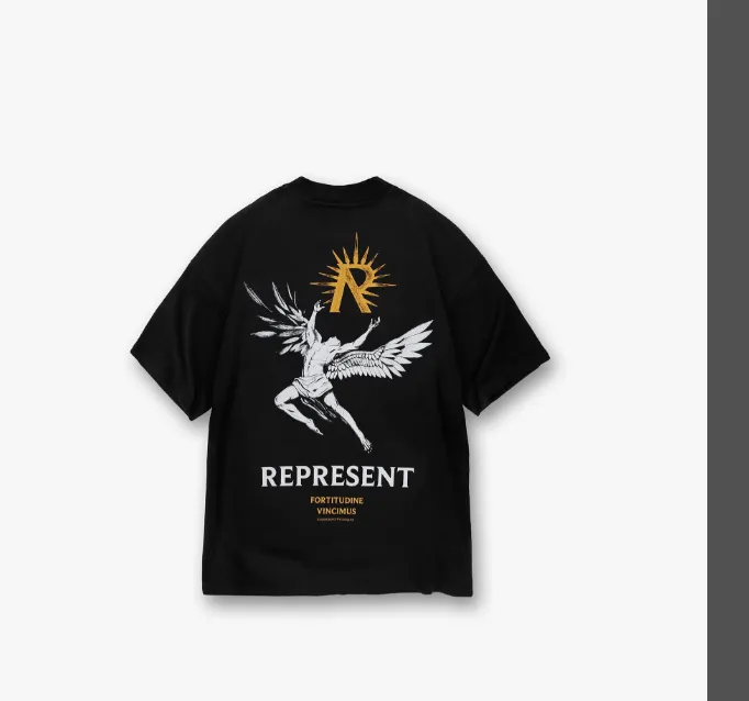 REPRESENT ICARUS T-SHIRT Retro American Religious Icarus Portrait English Printed Short Sleeve T-shirt Black Retro White S M L XL