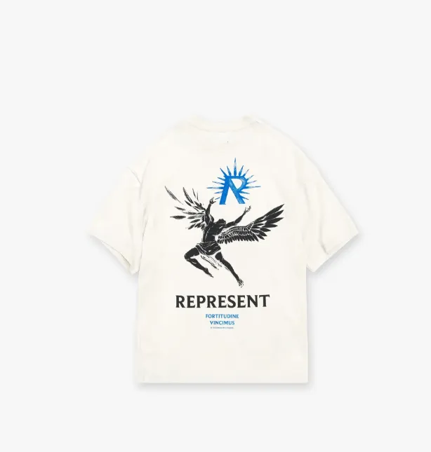 REPRESENT ICARUS T-SHIRT Retro American Religious Icarus Portrait English Printed Short Sleeve T-shirt Black Retro White S M L XL