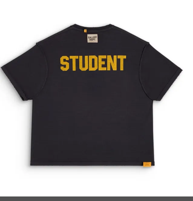 GALLERY DEPT STUDENT COACH REVERSIBLE TEE GD American Retro Washed Vintage New VINTAGE English Front and Back Printed Short Sleeve T-shirt Washed Black Rice Apricot Yellow S-XL