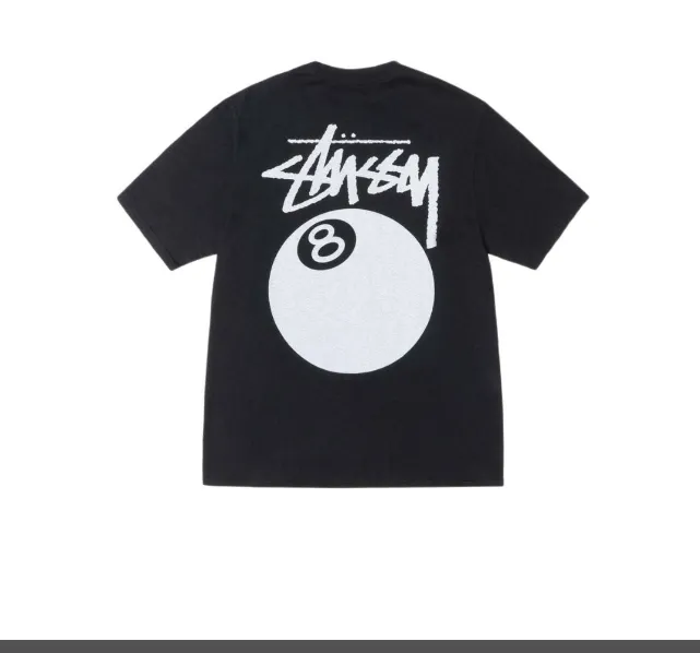 STUDSY 24SS 8 BALL TEE PIGMENT DYED TEE Classic Black 8 Ball Printed Short Sleeve T-shirt