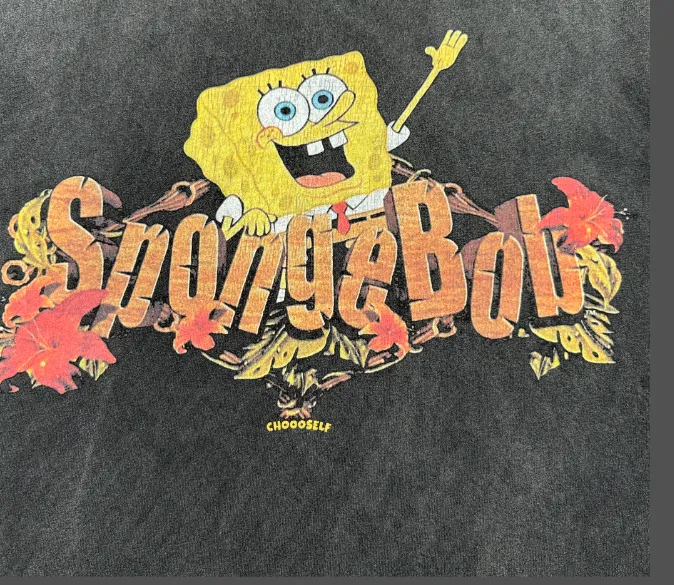 CSF SpongeBob SquarePants American Retro Vintage West Coast Hip Hop Style Version White Ink Direct Spray Printing Heavy Weight Aging Washing Craft High Street Short Sleeve Texture Unbeatable Texture Size: S M L XL