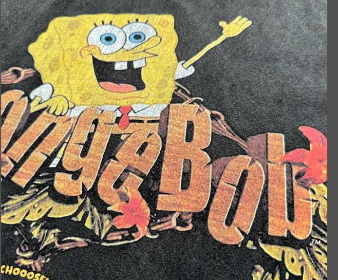 CSF SpongeBob SquarePants American Retro Vintage West Coast Hip Hop Style Version White Ink Direct Spray Printing Heavy Weight Aging Washing Craft High Street Short Sleeve Texture Unbeatable Texture Size: S M L XL