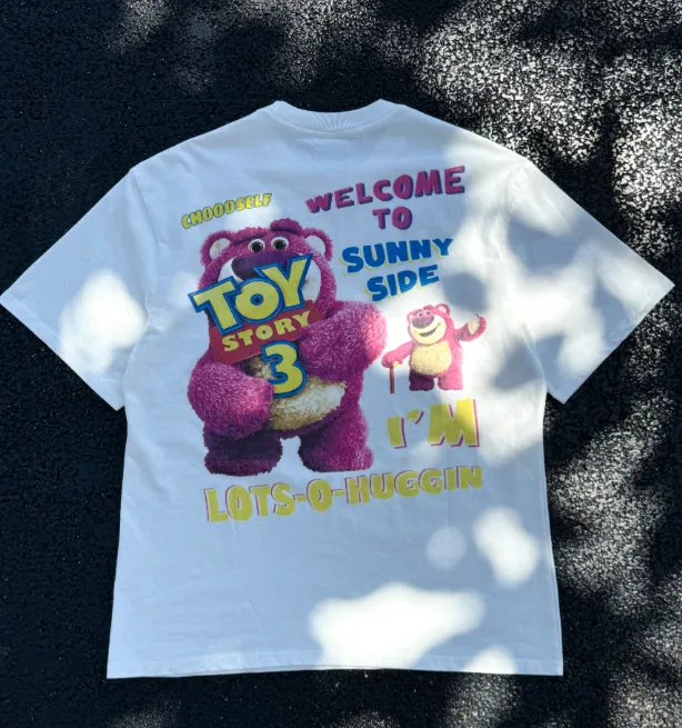 CSF Strawberry Bear American Retro Vintage West Coast Hip Hop Style Version Front and Back Large Area White Ink Direct Spray Printing Heavy Weight Aging Washed Craftsmanship High Street Short Sleeve Texture Unbeatable Texture Size: S M L XL