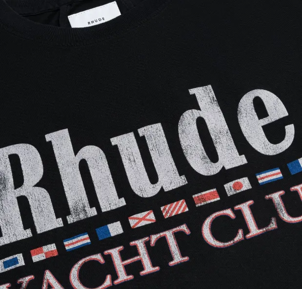 RHUDE Miami Championship Flag Logo Short Sleeve T-shirt Black S-XL Size