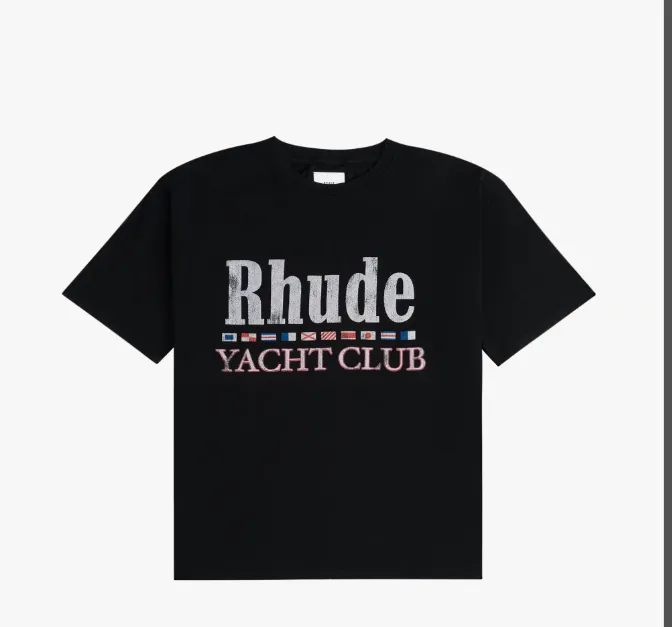 RHUDE Miami Championship Flag Logo Short Sleeve T-shirt Black S-XL Size