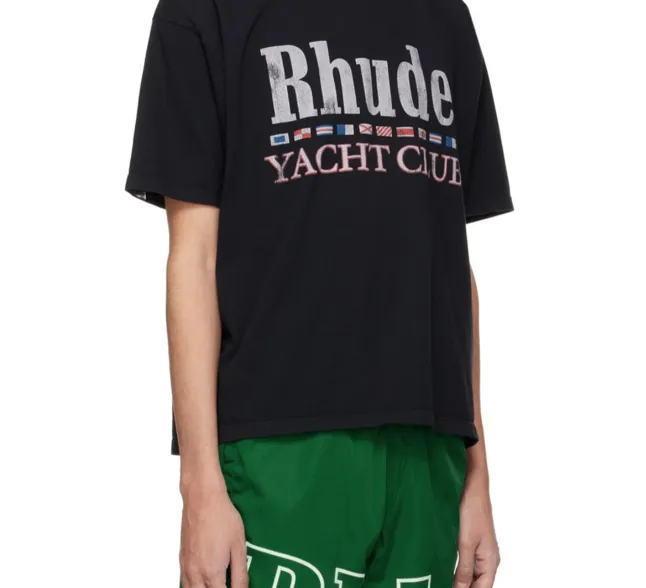 RHUDE Miami Championship Flag Logo Short Sleeve T-shirt Black S-XL Size