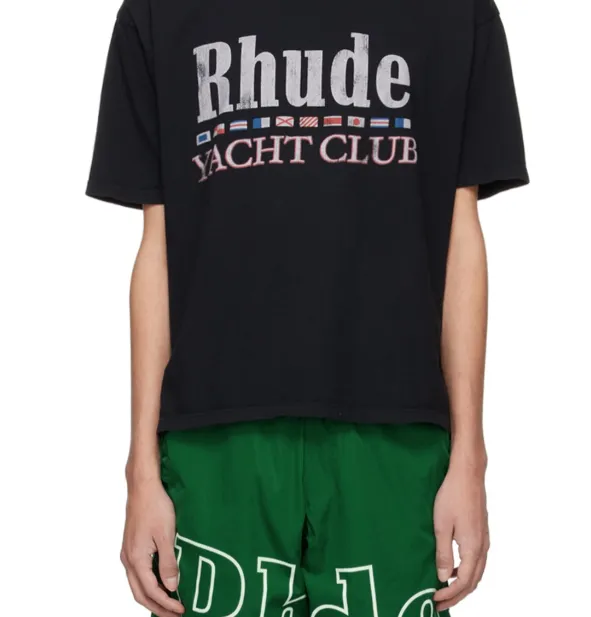 RHUDE Miami Championship Flag Logo Short Sleeve T-shirt Black S-XL Size