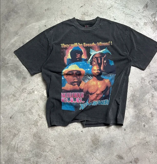 90S TUPAC AND NOTORIOUS BIG NEW VINTAGE TEE Retro American Hip Hop Vintage Singer Portrait Printed Short sleeved T-shirt