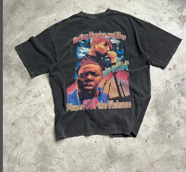 90S TUPAC AND NOTORIOUS BIG NEW VINTAGE TEE Retro American Hip Hop Vintage Singer Portrait Printed Short sleeved T-shirt