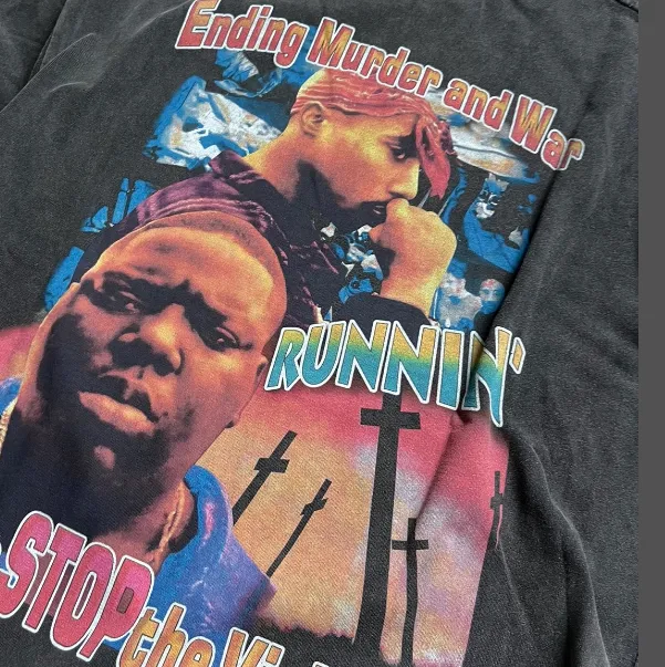 90S TUPAC AND NOTORIOUS BIG NEW VINTAGE TEE Retro American Hip Hop Vintage Singer Portrait Printed Short sleeved T-shirt