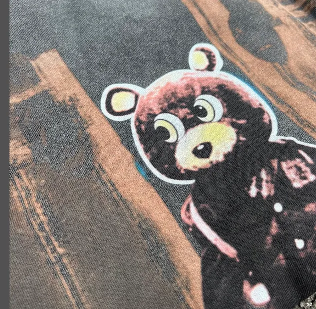 KANYE Album Accessories YE Same Style NEW VINTAGE TEE Doll Bear Cartoon Vintage Washed English Printed Pattern Short Sleeve T-shirt