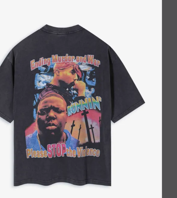 90S TUPAC AND NOTORIOUS BIG NEW VINTAGE TEE Retro American Hip Hop Vintage Singer Portrait Printed Short sleeved T-shirt