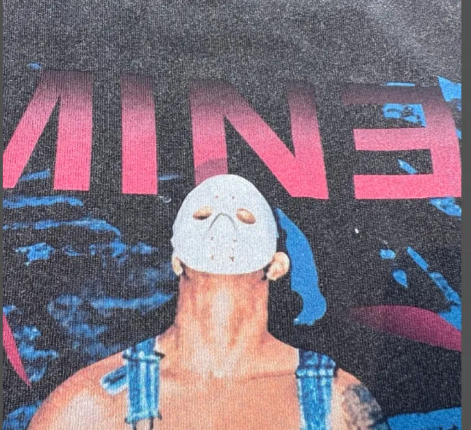 EMINEM 2001 JASON MASK CHAINSAW TOUR VINTAGE TEE Retro distressed washed Amu mask print concert peripheral antique short sleeved t-shirt