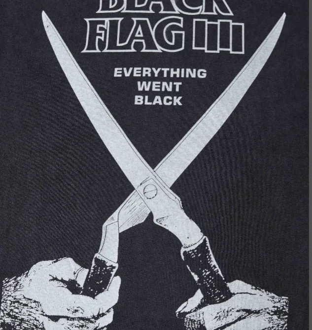 Kenijima Punk Band Vintage Black Flag Everything Went Black Punk Rock Band Scissors Pattern Printed Vintage Washed American Short sleeved T-shirt