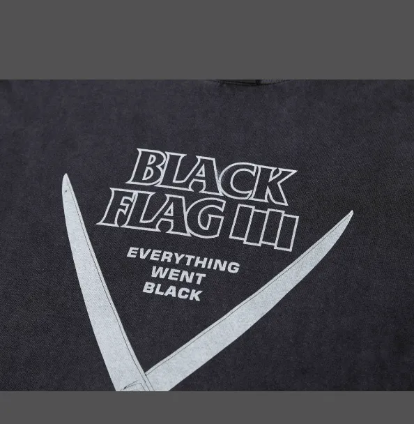 Kenijima Punk Band Vintage Black Flag Everything Went Black Punk Rock Band Scissors Pattern Printed Vintage Washed American Short sleeved T-shirt